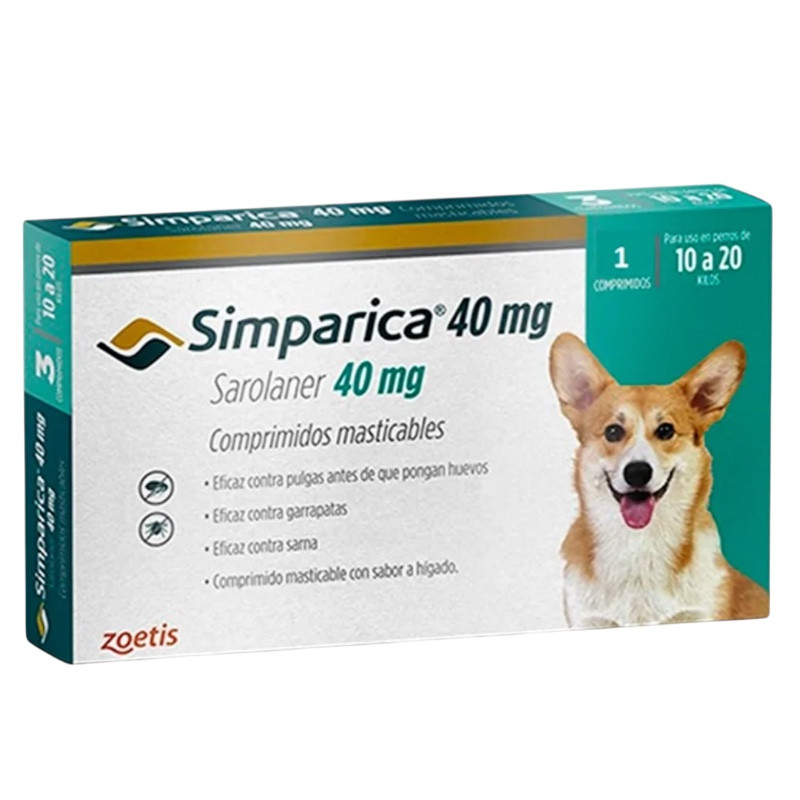 Simparica Perro (10-20 kg) 40 mg 3 Comprimidos Simparica Perro (10-20 kg) 40 mg 3 Comprimidos
