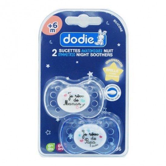 Dodie sucette silicone +6 mois nuit 2 sucettes Dodie sucette silicone +6 mois nuit 2 sucettes