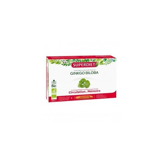 Superdiet Ginkgo Biloba bio complément alimentaire 20 ampoules 300ml Superdiet Ginkgo Biloba bio complément alimentaire 20 ampoules 300ml