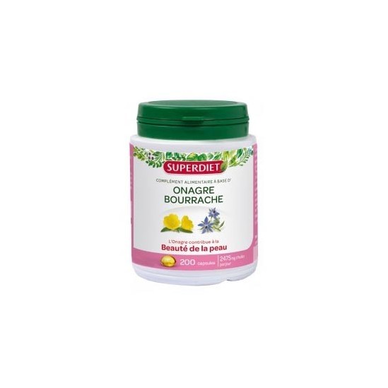 Superdiet huiles onagre et bourrache complément alimentaire 200 capsules Superdiet huiles onagre et bourrache complément alimentaire 200 capsules