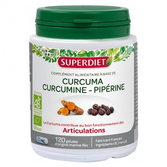 Superdiet curcuma curcumine gingembre pipérine bio 120 gélules Superdiet curcuma curcumine gingembre pipérine bio 120 gélules