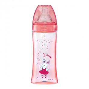 Dodie initiation+ biberon tétine 3vitesses débit 3 +6mois rose 330ml