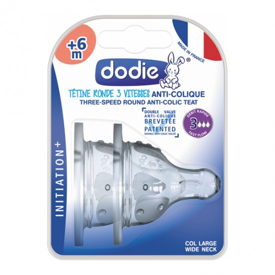 Dodie initiation+ 2tétine rondes 3vitesses anti-colique débit 3 +6mois Dodie initiation+ 2tétine rondes 3vitesses anti-colique débit 3 +6mois