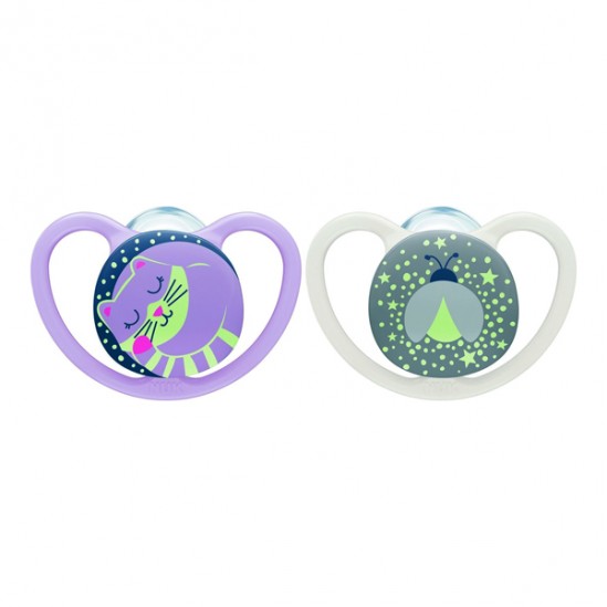 Nuk sucettes space 18-36m nuit chat-luciole lot de 2 Nuk sucettes space 18-36m nuit chat-luciole lot de 2