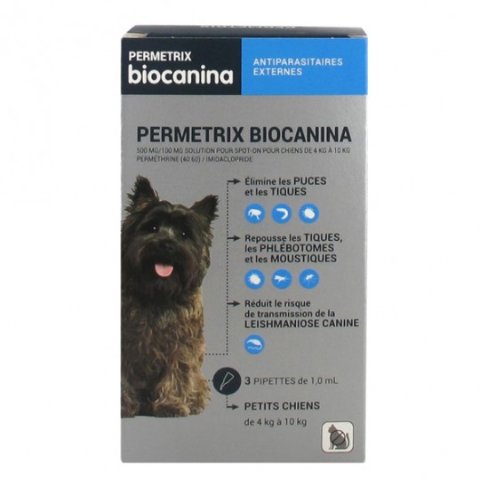 Biocanina permetrix petits chiens de 4 à 10kg 500mg/100mg