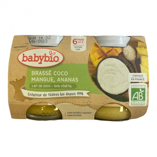 Babybio brassé coco, mangue, ananas lot de 2 pots de 130g Babybio brassé coco, mangue, ananas lot de 2 pots de 130g