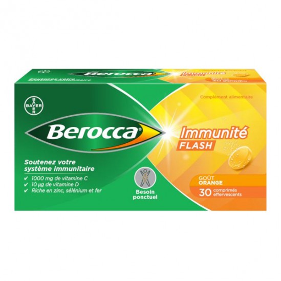 Berocca Immunité flash goût orange effervescents 30 comprimés Berocca Immunité flash goût orange effervescents 30 comprimés