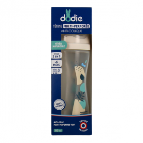 Dodie biberon tétine multi-perforée anti-colique 0 - 6 mois bleu 150ml