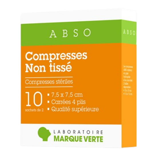 Marque Verte Abso compresses stériles non tissé 7,5x7,5cm boîte de 10 Marque Verte Abso compresses stériles non tissé 7,5x7,5cm boîte de 10