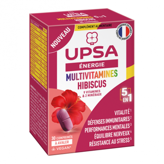 UPSA Énergie Multivitamines Hibiscus 5 en 1 - 30 comprimés UPSA Énergie Multivitamines Hibiscus 5 en 1 - 30 comprimés